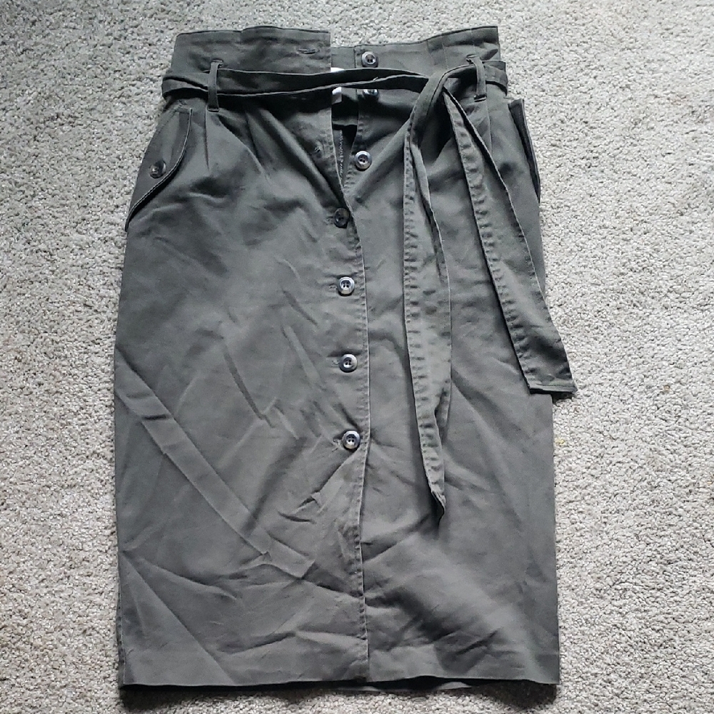 H&M Charcoal Olive Button-Front Pencil Skirt